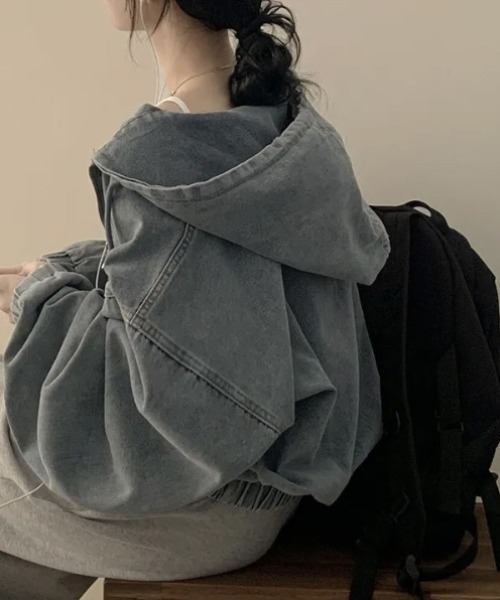 lilful（リルフル）の「配色ステッチ ダブルジップ オーバーサイズデニムパーカー（ブルゾン・レディース・ブラック/ブルー・F）」の14枚目の写真