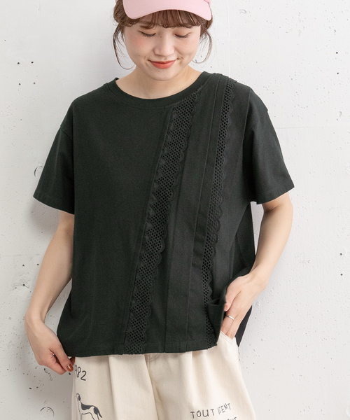 POU DOU DOU(プードゥドゥ)の「フロントレースタックプルオーバー(Tシャツ/カットソー・レディース・ブラック/オフホワイト・M)」の2枚目の写真