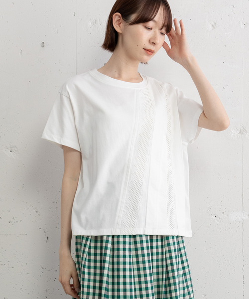 POU DOU DOU(プードゥドゥ)の「フロントレースタックプルオーバー(Tシャツ/カットソー・レディース・ブラック/オフホワイト・M)」の3枚目の写真