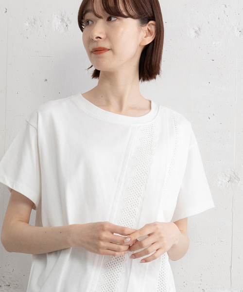 POU DOU DOU(プードゥドゥ)の「フロントレースタックプルオーバー(Tシャツ/カットソー・レディース・ブラック/オフホワイト・M)」の8枚目の写真