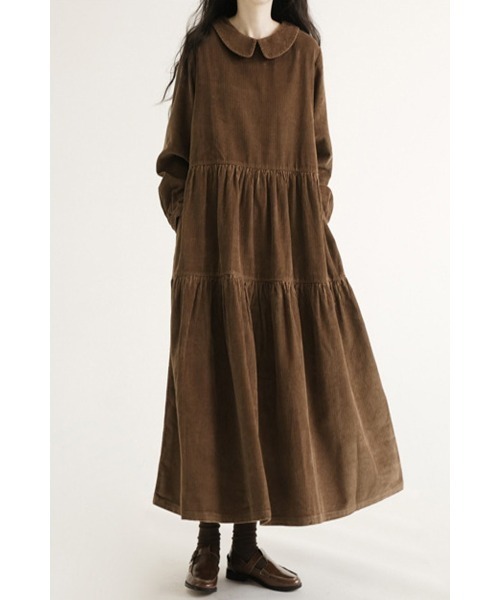 セール】長袖デカ襟コーデュロイワンピース（ワンピース）｜FAVORITO