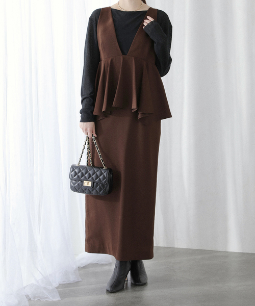 La TOTALITE（ラトータリテ）の「【洗える】ペプラムレイヤードワンピース（ワンピース・レディース・ブラック/ウッド・38/36）」の20枚目の写真