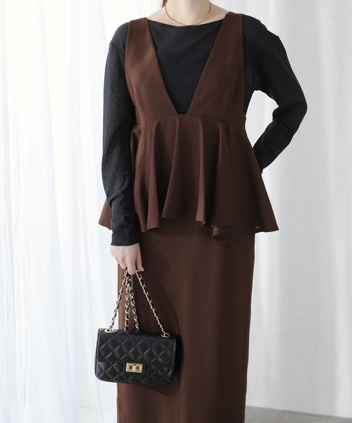 La TOTALITE（ラトータリテ）の「【洗える】ペプラムレイヤードワンピース（ワンピース・レディース・ブラック/ウッド・38/36）」の7枚目の写真