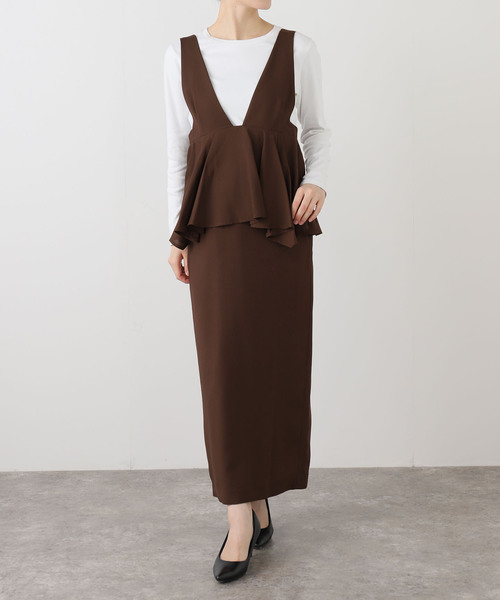 La TOTALITE（ラトータリテ）の「【洗える】ペプラムレイヤードワンピース（ワンピース・レディース・ブラック/ウッド・38/36）」の15枚目の写真