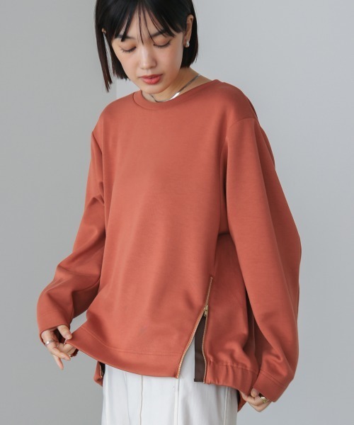 Bou Jeloud（ブージュルード）の「シルキーダンボールサイドファスナープルオーバー（スウェット・レディース・オフホワイト/杢グレー/ブラック/オレンジ・FREE）」の4枚目の写真