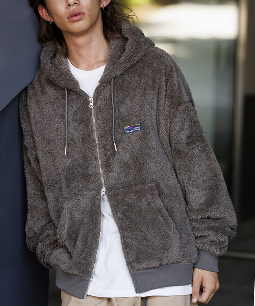 限定展開 リラックスフィット ワンポイント シャギーフリース ジップ