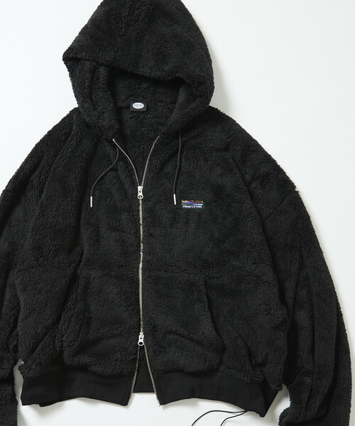 限定展開 リラックスフィット ワンポイント シャギーフリース ジップ