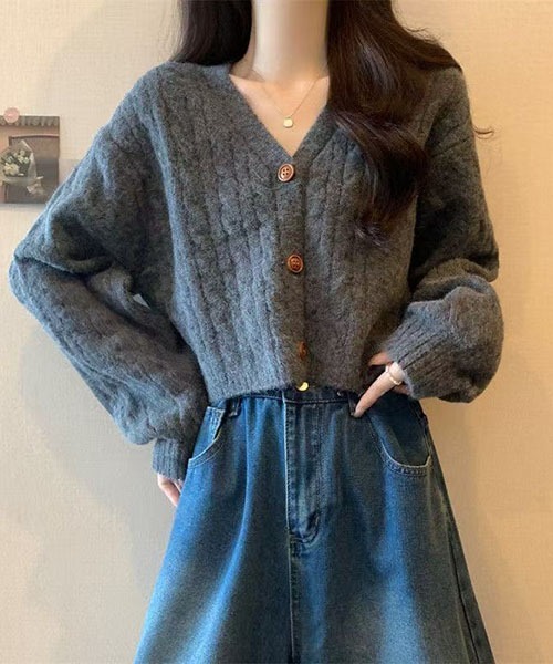 gossip！ロサンゼルス（ゴシップロサンゼルス）の「ボリュームスリーブ ケーブルニットカーディガン（ニット/セーター・レディース・グレー/ブラック/オフホワイト/ネイビー・FREE）」の18枚目の写真