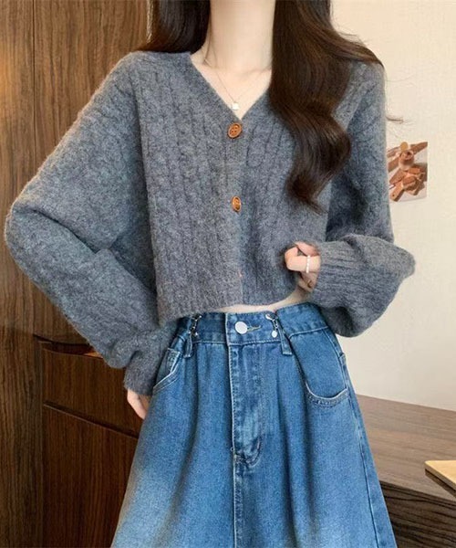 gossip！ロサンゼルス（ゴシップロサンゼルス）の「ボリュームスリーブ ケーブルニットカーディガン（ニット/セーター・レディース・グレー/ブラック/オフホワイト/ネイビー・FREE）」の19枚目の写真