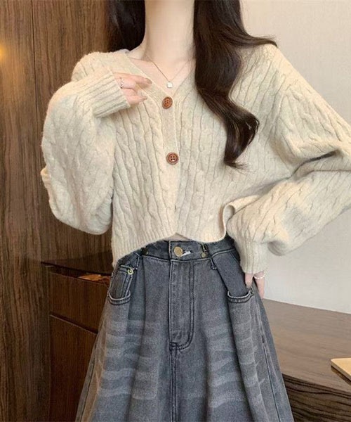 gossip！ロサンゼルス（ゴシップロサンゼルス）の「ボリュームスリーブ ケーブルニットカーディガン（ニット/セーター・レディース・グレー/ブラック/オフホワイト/ネイビー・FREE）」の11枚目の写真