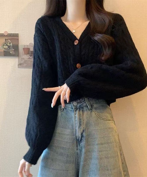 gossip！ロサンゼルス（ゴシップロサンゼルス）の「ボリュームスリーブ ケーブルニットカーディガン（ニット/セーター・レディース・グレー/ブラック/オフホワイト/ネイビー・FREE）」の21枚目の写真