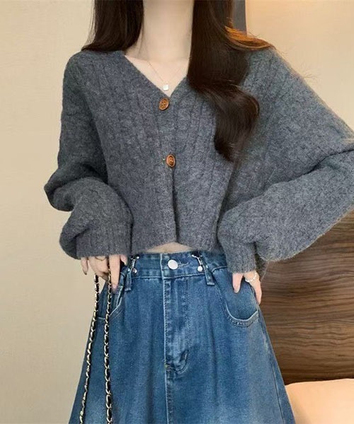 gossip！ロサンゼルス（ゴシップロサンゼルス）の「ボリュームスリーブ ケーブルニットカーディガン（ニット/セーター・レディース・グレー/ブラック/オフホワイト/ネイビー・FREE）」の17枚目の写真