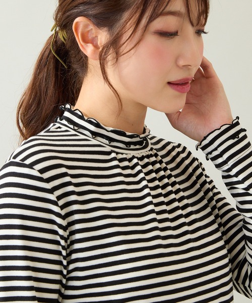 Rose Tiara(ローズティアラ)の「【大人気アイテム】【吸湿発熱】ラグウォームカットソー/ボーダー(Tシャツ/カットソー・レディース・ブラック・46/42/38)」の14枚目の写真