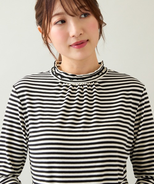 Rose Tiara(ローズティアラ)の「【大人気アイテム】【吸湿発熱】ラグウォームカットソー/ボーダー(Tシャツ/カットソー・レディース・ブラック・46/42/38)」の13枚目の写真