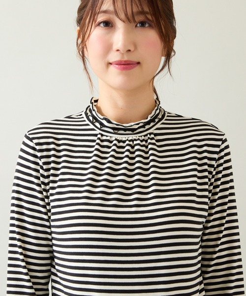 Rose Tiara(ローズティアラ)の「【大人気アイテム】【吸湿発熱】ラグウォームカットソー/ボーダー(Tシャツ/カットソー・レディース・ブラック・46/42/38)」の3枚目の写真
