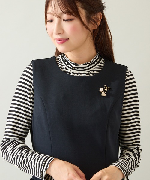 Rose Tiara(ローズティアラ)の「【大人気アイテム】【吸湿発熱】ラグウォームカットソー/ボーダー(Tシャツ/カットソー・レディース・ブラック・46/42/38)」の7枚目の写真