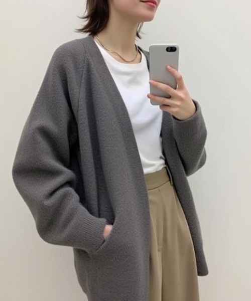 cammie（キャミー）の「ボタンレスニットカーディガン（カーディガン/ボレロ・レディース・ブラック/ブラウン/オフホワイト/ダークグレー・F）」の2枚目の写真