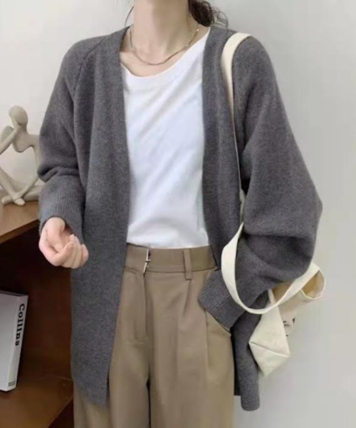 cammie（キャミー）の「ボタンレスニットカーディガン（カーディガン/ボレロ・レディース・ブラック/ブラウン/オフホワイト/ダークグレー・F）」の11枚目の写真