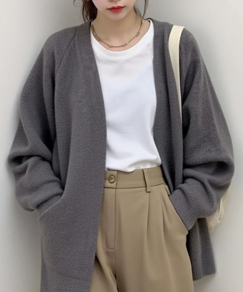 cammie（キャミー）の「ボタンレスニットカーディガン（カーディガン/ボレロ・レディース・ブラック/ブラウン/オフホワイト/ダークグレー・F）」の13枚目の写真