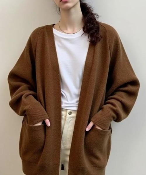 cammie（キャミー）の「ボタンレスニットカーディガン（カーディガン/ボレロ・レディース・ブラック/ブラウン/オフホワイト/ダークグレー・F）」の16枚目の写真
