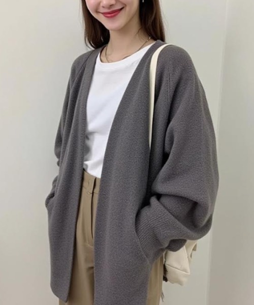 cammie（キャミー）の「ボタンレスニットカーディガン（カーディガン/ボレロ・レディース・ブラック/ブラウン/オフホワイト/ダークグレー・F）」の14枚目の写真