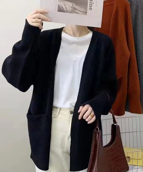 cammie（キャミー）の「ボタンレスニットカーディガン（カーディガン/ボレロ・レディース・ブラック/ブラウン/オフホワイト/ダークグレー・F）」の8枚目の写真