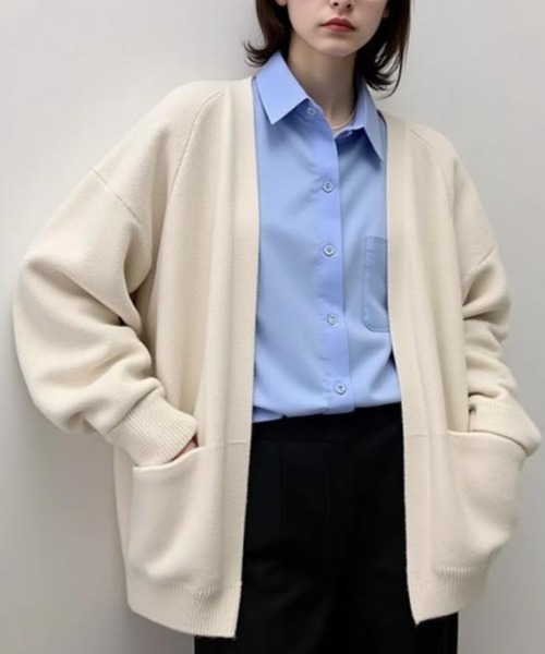 cammie（キャミー）の「ボタンレスニットカーディガン（カーディガン/ボレロ・レディース・ブラック/ブラウン/オフホワイト/ダークグレー・F）」の19枚目の写真