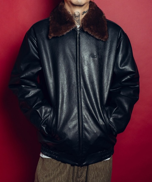 Fur lining faux leather jkt