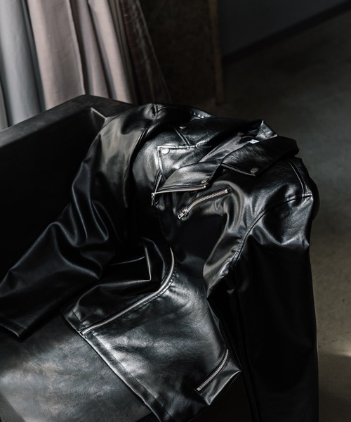 Rocky Monroe（ロッキーモンロー）の「PUレザーダブルライダースジャケット（ライダースジャケット・メンズ・ブラック/アイボリー/ブラウン・M/L/XL）」の7枚目の写真