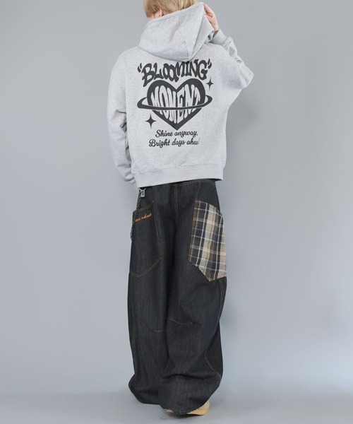 短丈スウェットパーカー/ハート/バックプリント/ワンポイント