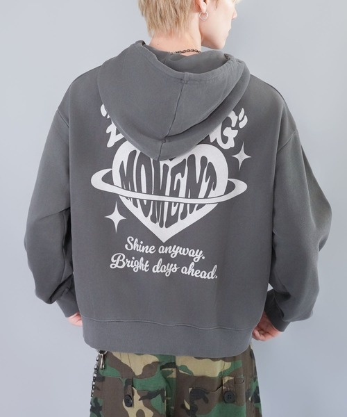 セール】短丈スウェットパーカー/ハート/バックプリント/ワン