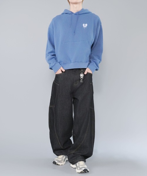 短丈スウェットパーカー/ハート/バックプリント/ワンポイント