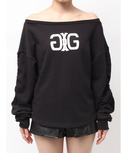 GYDA（ジェイダ）の「アームギャザーSymmetry GYDAオフショルスウェットトップス（スウェット・レディース・ブラウン/オフホワイト/ブラック・FREE）」の3枚目の写真