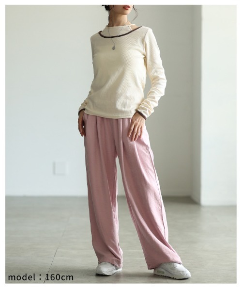 Sawa a la mode(サワアラモード)の「股下が選べるタックワイドパンツ(スラックス・レディース・ブラック/ブルー/ベージュ/ホワイト/ピンク・FREE/SMALL)」の17枚目の写真