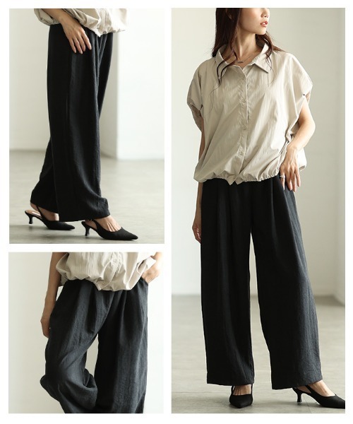 Sawa a la mode(サワアラモード)の「股下が選べるタックワイドパンツ(スラックス・レディース・ブラック/ブルー/ベージュ/ホワイト/ピンク・FREE/SMALL)」の21枚目の写真