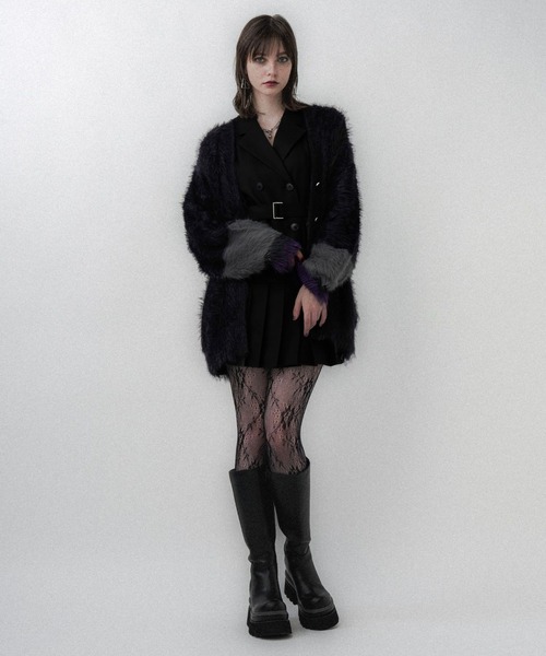 HARE(ハレ)の「ハイショクロングシャギーVネックカーディガン(HARE)(カーディガン/ボレロ・レディース・バーガンディー/ブラック/ブルー・FREE)」の4枚目の写真