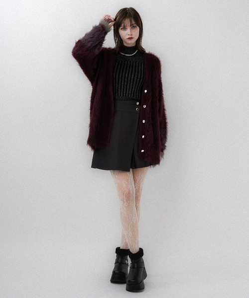 HARE(ハレ)の「ハイショクロングシャギーVネックカーディガン(HARE)(カーディガン/ボレロ・レディース・バーガンディー/ブラック/ブルー・FREE)」の8枚目の写真