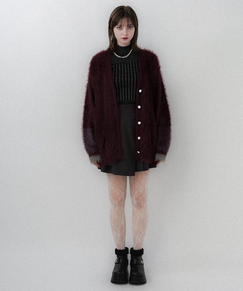 HARE(ハレ)の「ハイショクロングシャギーVネックカーディガン(HARE)(カーディガン/ボレロ・レディース・バーガンディー/ブラック/ブルー・FREE)」の10枚目の写真