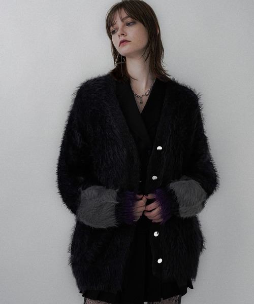 ハイショクロングシャギーVネックカーディガン(HARE)（カーディガン