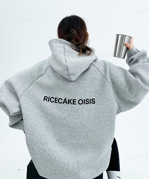 韓国ファッション RICECAKEバックロゴラグランフーディー（パーカー