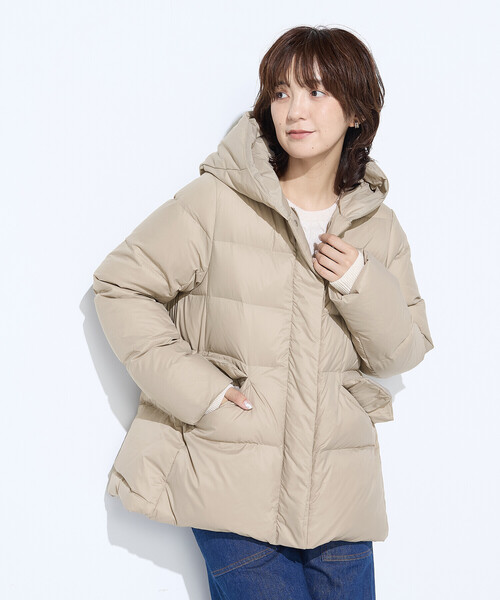 撥水ナイロンタフタ ミドル丈きれいめダウンコート（ダウンジャケット