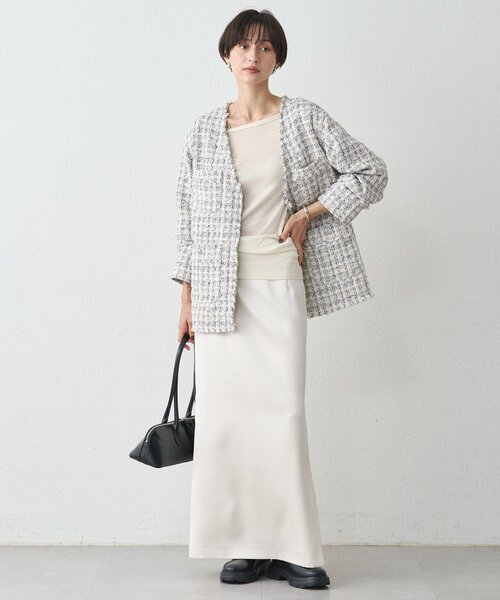 セール】ミックスツイードジャケット（ノーカラージャケット