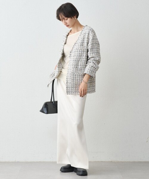 ミックスツイードジャケット（ノーカラージャケット）｜LOUNGEDRESS