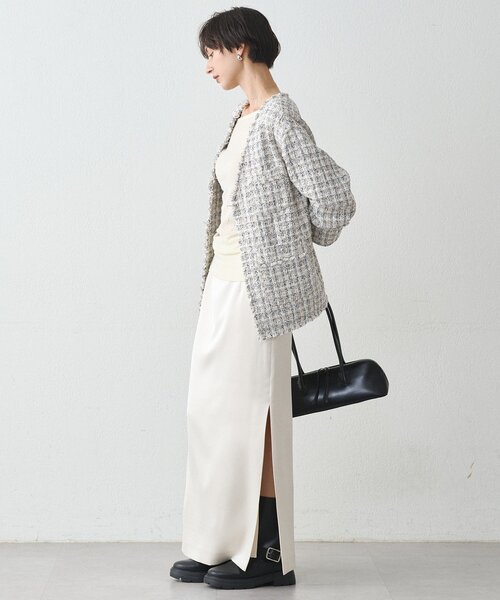 ミックスツイードジャケット（ノーカラージャケット）｜LOUNGEDRESS