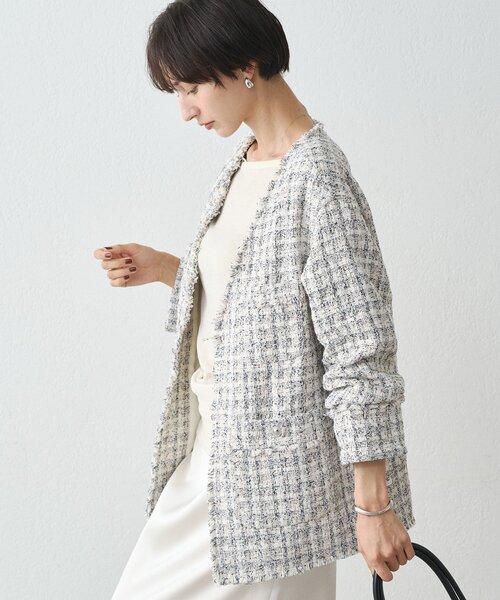 ミックスツイードジャケット（ノーカラージャケット）｜LOUNGEDRESS