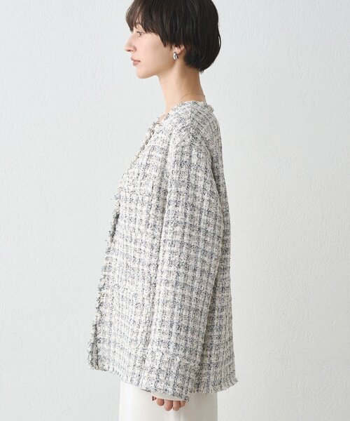 ミックスツイードジャケット（ノーカラージャケット）｜LOUNGEDRESS