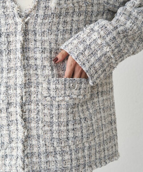 LOUNGEDRESS（ラウンジドレス）の「ミックスツイードジャケット（ノーカラージャケット・レディース・アイボリー/ベージュ・FREE）」の19枚目の写真