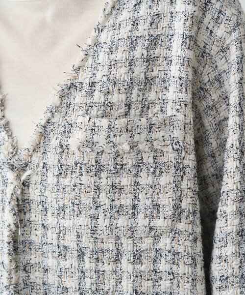 LOUNGEDRESS（ラウンジドレス）の「ミックスツイードジャケット（ノーカラージャケット・レディース・アイボリー/ベージュ・FREE）」の20枚目の写真