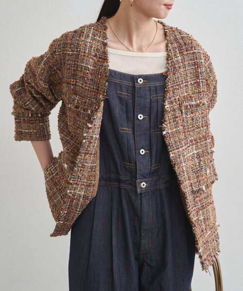 セール】ミックスツイードジャケット（ノーカラージャケット