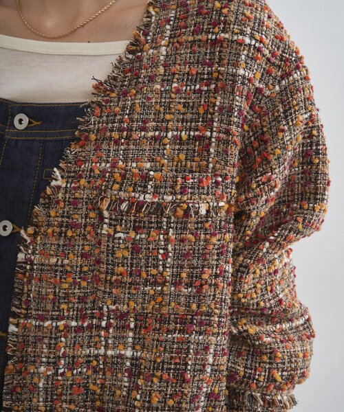 セール】ミックスツイードジャケット（ノーカラージャケット